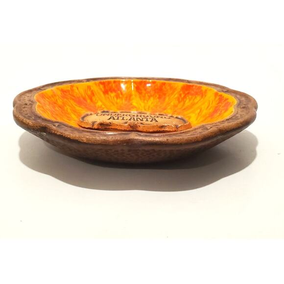 Vtg MCM Treasure Craft USA Ashtray Trinket Dish Underground Atlanta 5" Orange - Picture 3 of 8